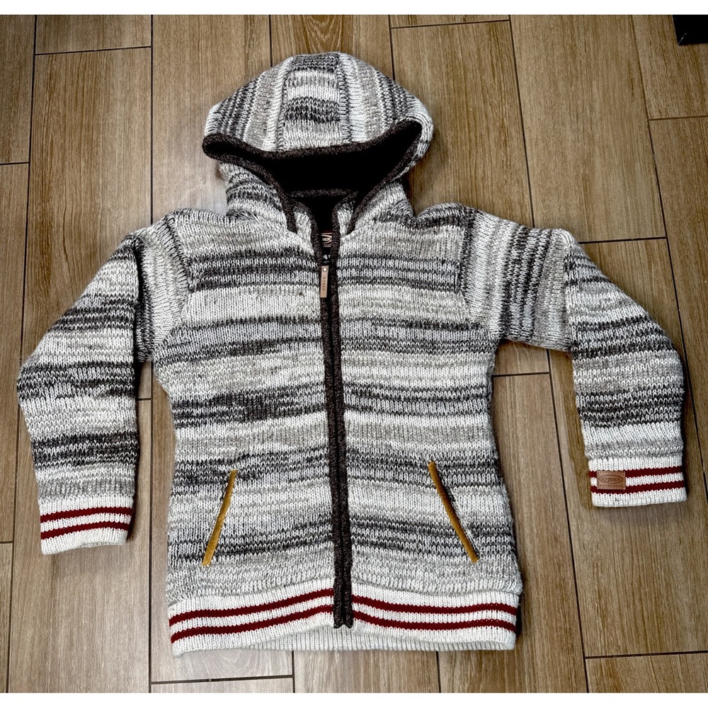 Kyber Nepal Men's Fleece Lined Heavy Wool Knit Sweater Medium Jacket  Brown